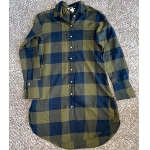 H&M Long Plaid Olive Green Shirt Size 6
